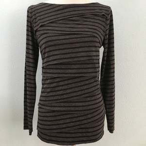 Apostrophe Long-Sleeve Gray/Black Striped Knit Top